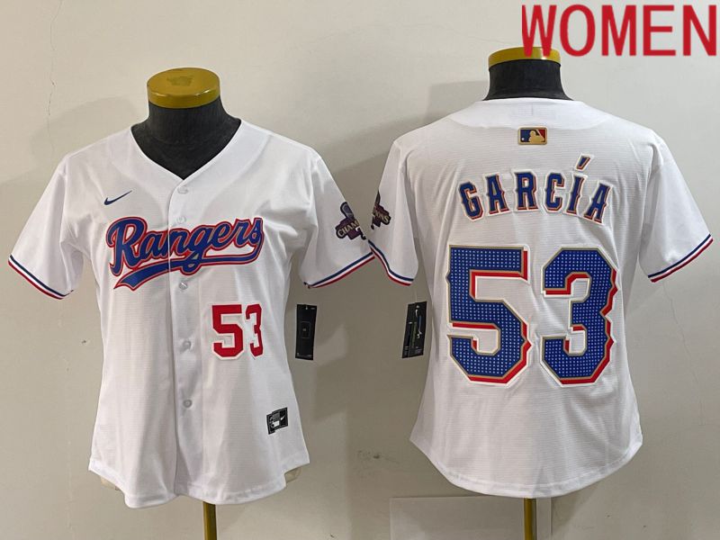 Women Texas Rangers #53 Garcia White Champion Game Nike 2024 MLB Jersey style 2